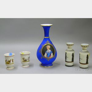 Victorian Hand-painted Portrait Decorated Porcelain Vase, a Pair of Etruscan Revival Hand-painted Bristol Glass...