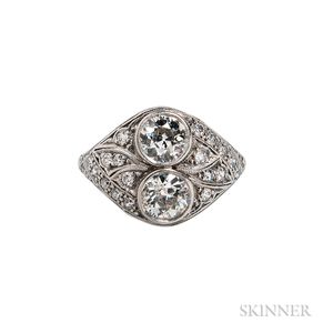 Art Deco Platinum and Diamond Twin-stone Ring