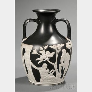 Wedgwood Black Smear Glazed White Stoneware Portland Vase