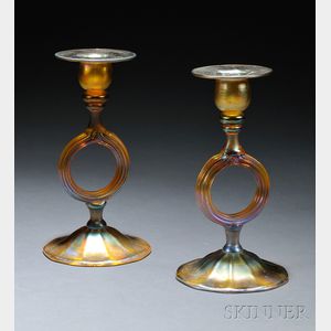 Pair of Tiffany Favrile Candlesticks