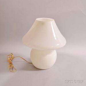 Swirled White Glass Mushroom-form Table Lamp