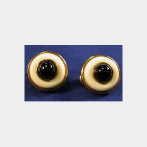 18kt Gold, Ivory, and Onyx Earclips, Tiffany & Co.