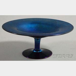 Blue Iridescent Art Glass Compote