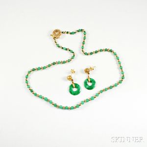 14kt Gold and Jade Necklace and Earrings