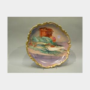 Limoges Handpainted Mackerel Decorated Porcelain Charger.