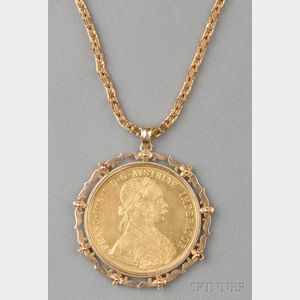 1915 Austria Hungary Four Ducat Gold Coin-mounted Pendant