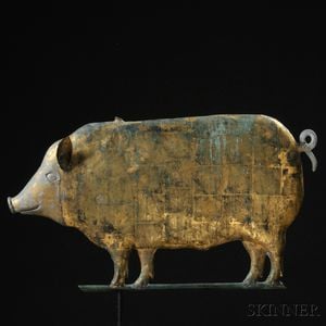 Gilt Molded Copper and Cast Zinc Pig Weathervane
