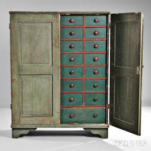 Light Green/Blue-painted Apothecary Cupboard