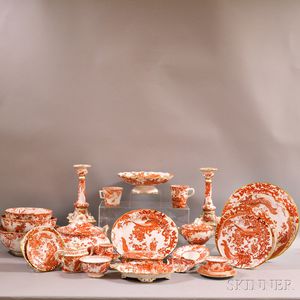 Extensive Group of Royal Crown Derby "Red Aves" Porcelain Dinnerware. 