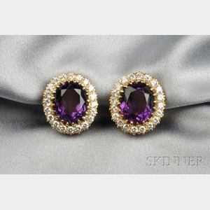 14kt Gold, Amethyst, and Diamond Earclips