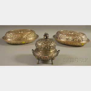 Pair of Silver-plated Covered Vegetable Dishes and Covered Sugar
