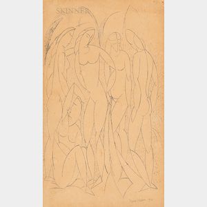 Max Weber (American, 1881-1961) Cubist Female Nudes