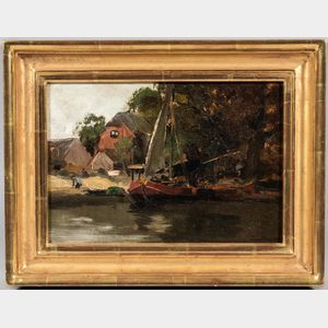Charles P. Gruppé (American, 1860-1940) In a Dutch Canal "Delft."