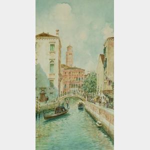 Rafael Senet (Spanish, 1856-1926) Along the Canal, Venice
