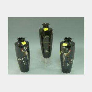 Set of Three Japanese Bronze and Mixed Metal Vases
