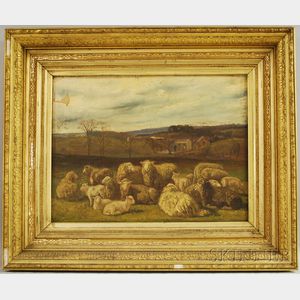 American School, 19th Century Sheep Gathered in a Hillside.