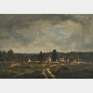 Barbizon School, 19th Century Landscape with Wood Gatherer