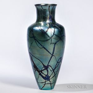 Iridescent Threaded Glass Vase