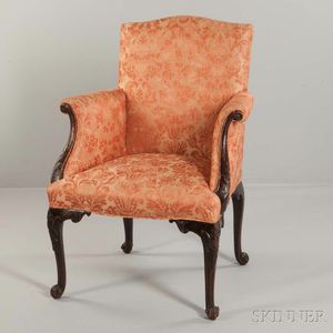 George III-style Upholstered and Carved Mahogany Armchair