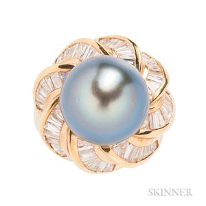 18kt Gold, Tahitian Pearl, and Diamond Ring