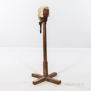 Carved Maple Wig Stand with Wig