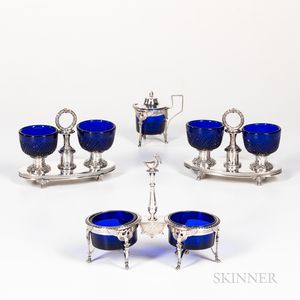French Cobalt and Sterling Silver Serving Pieces