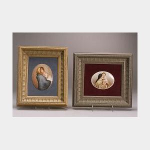 Two Painted Porcelain Plaques of Mothers and Children