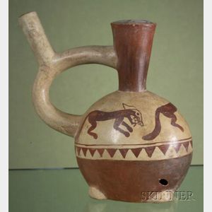 Pre-Columbian Painted Pottery Stirrup Spout Vessel