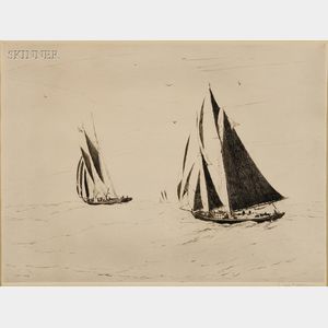Philip Kappel (American, 1901-1981) Lot of Two Marine Scenes: Schooner