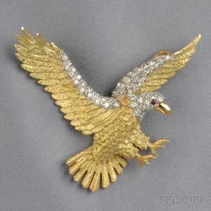 18kt Gold, Platinum, and Diamond Eagle Pendant/Brooch