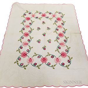 Appliqued Cotton "Rose of Sharon" Quilt