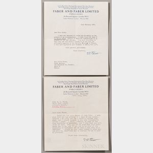 Eliot, Thomas Stearns (1888-1965) Two Typed Letters Signed, 1955, 1957; and Other Material.