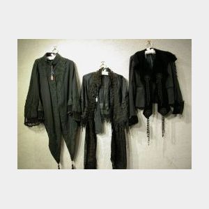 Three Victorian Embellished Black Capes and Jacket.