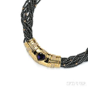 18kt Gold, Amethyst, and Hematite Bead Necklace