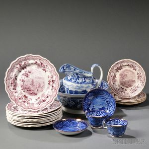 Twenty-one Transfer-printed Staffordshire Pottery Table Items