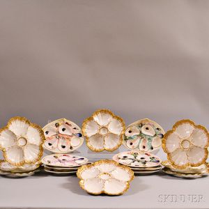 Two Sets of French Porcelain Oyster Plates