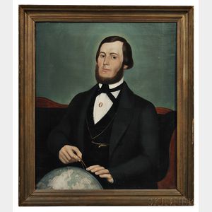 American School, 19th Century Portrait of a Man with His Compass and Globe