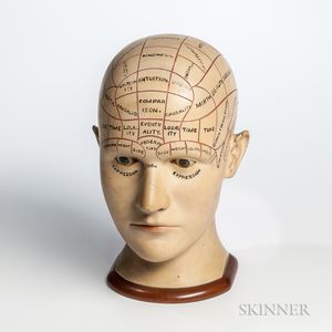 Carved Wood Phrenology Head