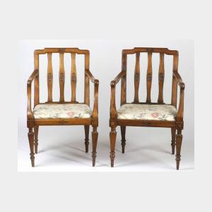 Pair of Italian Neoclassical Provincial Fruitwood Armchairs