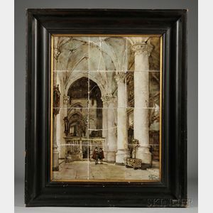 Framed Tile Picture After a Johannes Bosboom Painting