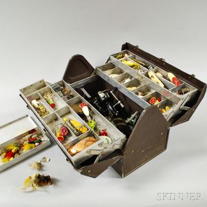 Tackle Box with Assortment of Lures and Fishing Reels