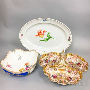 Three Meissen Floral-decorated Porcelain Serving Pieces