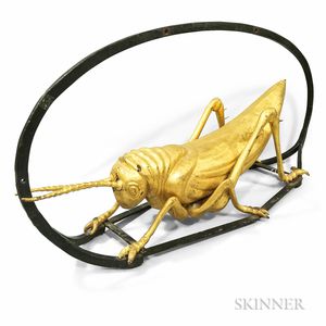 Molded Gilt Copper and Wrought Iron Mounted Grasshopper Sign