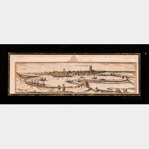 Three Framed Historical Engravings: Antique Map of Dunkirk