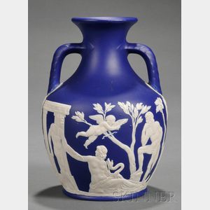 Dark Blue Decorated Stoneware Portland Vase