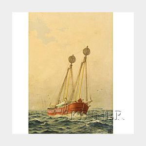 American School, 19th Century Fishing Vessel in Calm Seas.