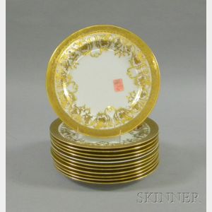 Set of Twelve Mintons Gilt Decorated Porcelain Plates