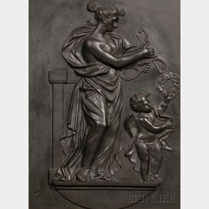 Wedgwood and Bentley Black Basalt Tablet Depicting Venus and Cupid