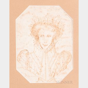 Continental School, 16th Century Style Drawing of an Unknown Queen, Perhaps Mary Queen of Scots