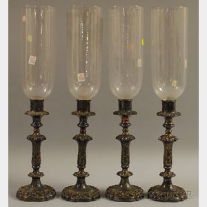 Set of Four Weighted English Silver-plated Candlesticks